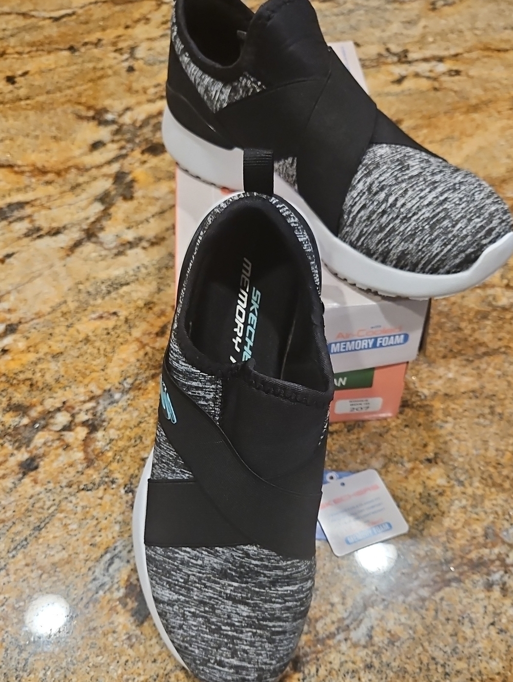Skechers Women's Black and Gray Slip-On Memory Foam Sneakers